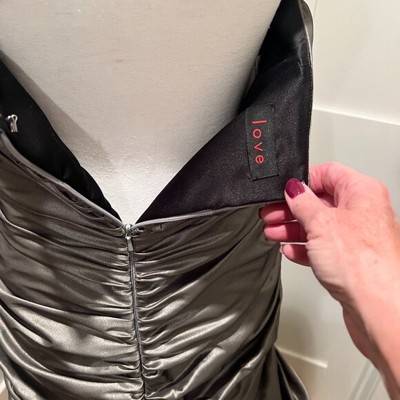 Metallic Silver Taffeta Formal Gown - Strapless, Crystal Detail, Size 10 - Picture 9 of 13